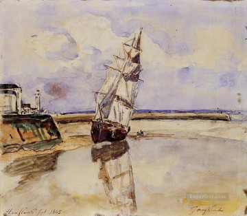 ヨハン・ジョンキント Painting - オンフルール船の海の風景 ヨハン・バルトルト・ヨンカインド
